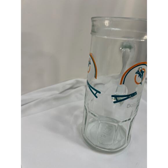 Miami Dolphins Football Beer Mug Stein Clear Glass Fisher Nuts 7" Tall Vintage - Picture 3 of 7